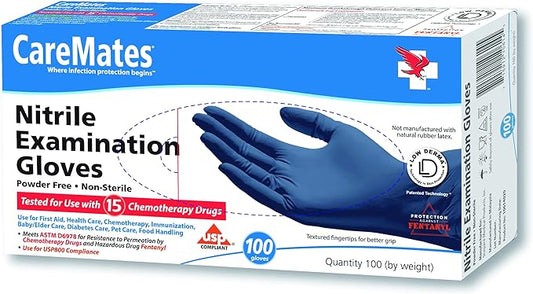CareMates Nitrile Medical Exam Gloves, Latex Free Rubber, Powder Free, Extra Strong, 4 Mil Thick, Certified for Home Infusion, First Aid, Food Safe, Cleaning Gloves, Medium, 200-Count