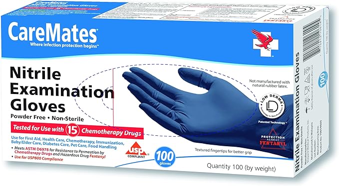 CareMates Nitrile Medical Exam Gloves, Latex Free Rubber, Powder Free, Extra Strong, 4 Mil Thick, Certified for Home Infusion, First Aid, Food Safe, Cleaning Gloves, Medium, 400-Count