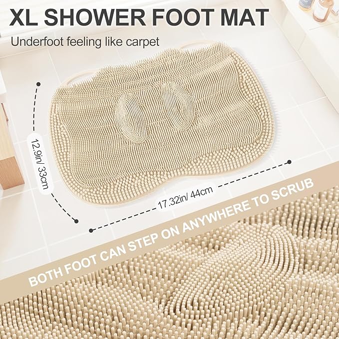 Foot Scrubber Mat Large Feet Scrubber Dead Skin for Shower Floor Wall Bathtub & Pumice Stone 2 Pack- Foot Spa Callus Remover Exfoliating Toes Deap Clean Brush Message Relax Suction Cups, Cream White
