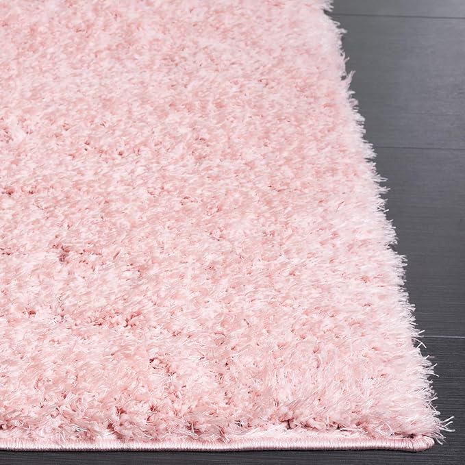 SAFAVIEH Lindsay Shag Collection Round Rug - 6'7" Round, Pink, Contemporary Design, Ideal for High Traffic Areas in Living Room, Bedroom & Dining Room (LNS560U-7R)