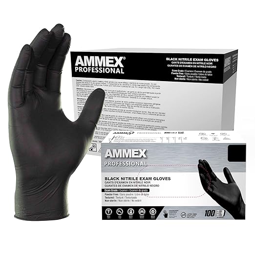 AMMEX Black Nitrile Disposable Exam Gloves 3 Mil, Latex & Powder Free, Food-Safe, Textured Non-Sterile, X-Large, Case of 1000