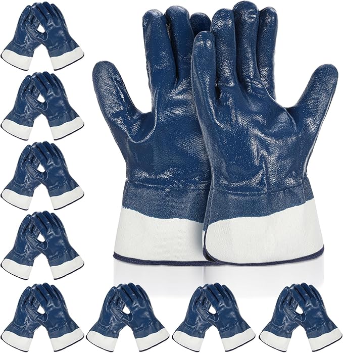 10 Pairs Oil Resistant Gloves,Nitrile Heavyweight Fully Coated Safety Work Gas Gloves for Gasoline Pump, Acid Alkali Resistance, Chemical Resistant, for Men & Women Truck Drivers and Oil Hauler