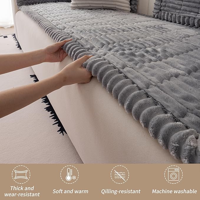 Couch Cover for Dogs Washable,Non Slip Fuzzy Durable Couch Covers for 3 Cushion Sofa Pet Friendly Sofa Cover Dog Thick Soft Slipcovers Protector Couches Mat Bed (Light Grey 27.6 " x 70.9"/70 x 180cm)