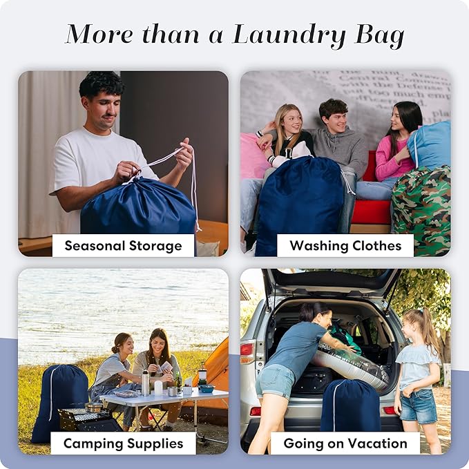 Nylon XL Laundry Bag - Locking Drawstring Closure, Machine Washable, These Large Bags Will Fit a Laundry Basket and Strong Enough to Carry up to Two Loads of Clothes (Navy Blue | 22" x 32")