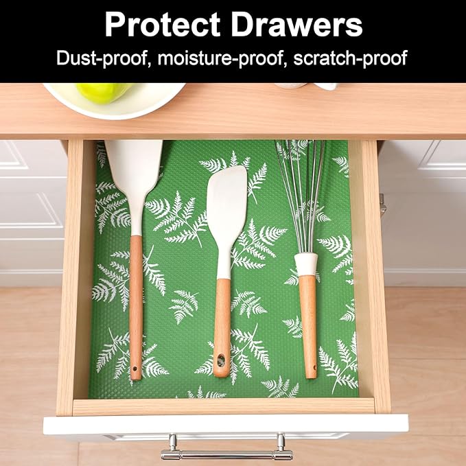 Cooyes Shelf Liner Drawer Liners, Shelf Liners for Kitchen Cabinets, Non-Adhesive Cabinet Liner, EVA Waterproof Non-Slip Refrigerator Liners for Kitchen Drawers（23.6" W x 118" L）
