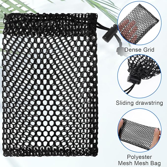 10 Pack Small Mesh Bags, 5.9 x 3.7 Inch Black Mesh Drawstring Bag Mini Nylon Net Bags with Drawstrings Small Travel Stuff Bags for Mini Stuff