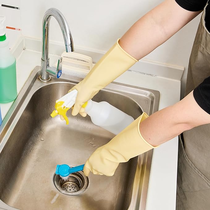 Restaurantware-Clean Tek Professional 22 Mil Medium Cleaning Gloves, 10 Pairs Of Long Cuff Gloves - No-Slip Grip, No-Powder, Yellow Latex Gloves For Kitchen Cleaning, Ideal For Washing Dishes