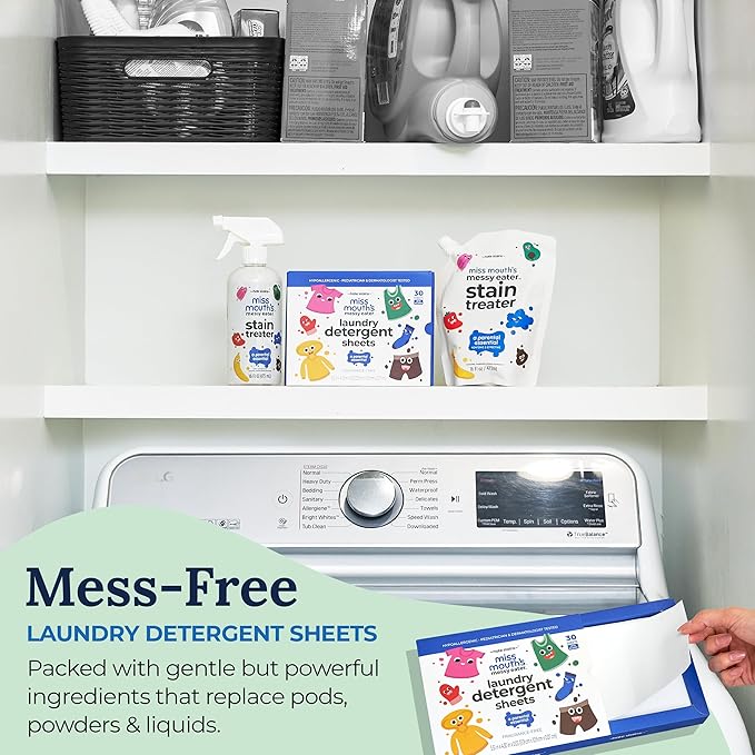 Miss Mouth's Messy Eater Stain Treater Spray - 16oz Stain Remover and Laundry Detergent Sheets - Newborn & Baby Essential