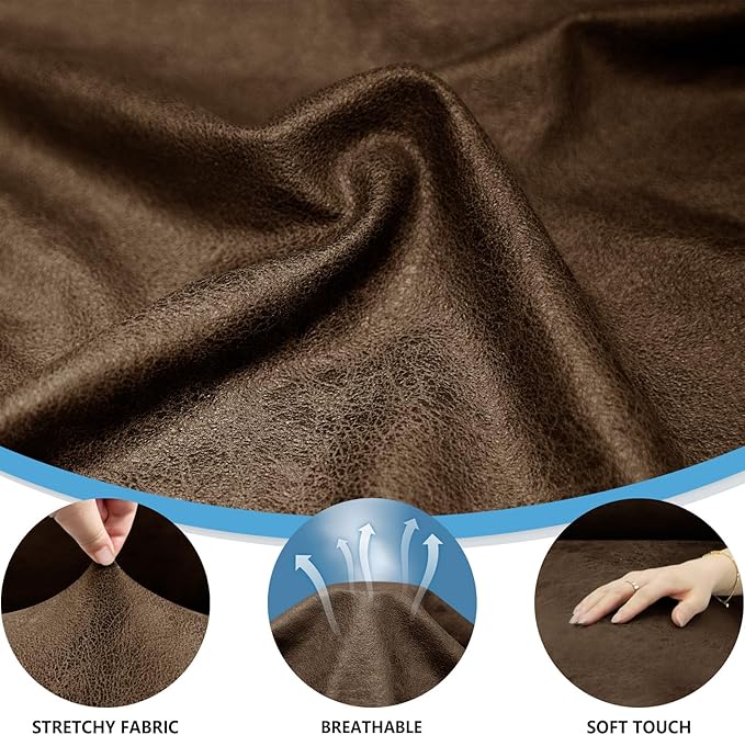 3-Pieces T Cushion Sofa Slipcovers Leather Look Couch Cover for 2 Cushion Couch Furniture Protector Stretch Sofa Cover with 2 Individual T Cushion Seat Covers Washable, Dark Brown