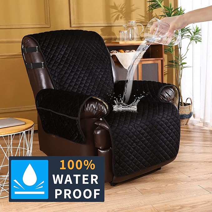 LUFEIJIASHI Recliner Covers Non Slip Waterproof Large Recliner Chair Covers for Leather Chairs Recliner Sofa Cover for Living Room Recliner Furniture Protectors for Dog Pets (Black, 28")