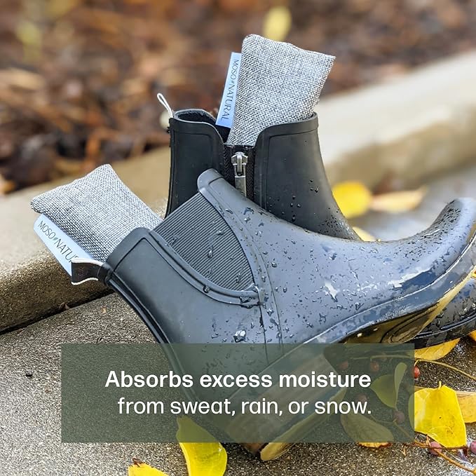 Moso Natural Shoe Deodorizer Inserts, Charcoal Odor Absorber for Shoes, Gym Bag & Boot Deodorizer, Long-Lasting Shoe Odor Elimination, Unscented Air Purifying Bags (Two Per Pack. 4 Total)