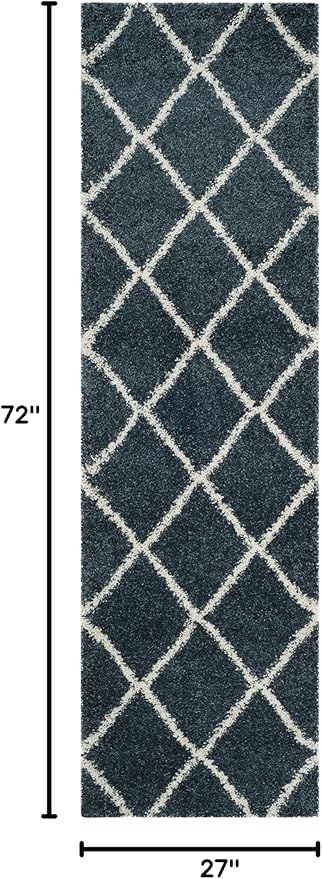 SAFAVIEH Hudson Shag Collection Runner Rug - 2'3" x 6', Slate Blue & Ivory, Modern Trellis Design, Non-Shedding & Easy Care, 2-inch Thick Ideal for High Traffic Areas in Living Room, Bedroom (SGH281L)