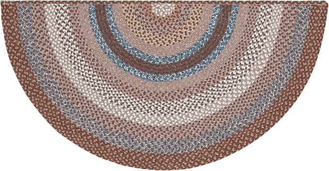 SAFAVIEH Washable Rug Outdoor Braided Collection - 2'6" x 5' Half Moon Shape, Brown & Multi, Handmade & Reversible, Non-Shedding & Easy to Clean, Entryway, Front Door, Kitchen, Mudroom (BRD313A)