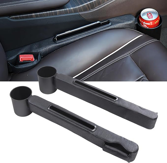 car seat gap filler 2 pack,car seat gap filler organizer,Car Gap Plug,with Pocket Organizer and Removable Cupholder, 3in1 Car Seat Gap,Prevent Small Items from Falling(Black)