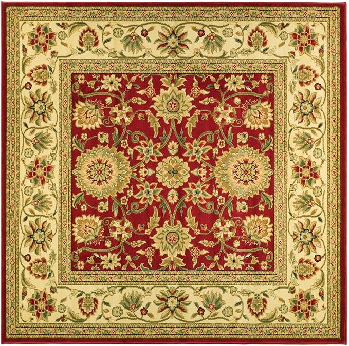 SAFAVIEH Lyndhurst Collection Area Rug - 5'3" Square, Red & Ivory, Traditional Oriental Design, Non-Shedding & Easy Care, Ideal for High Traffic Areas in Living Room, Bedroom (LNH212F)