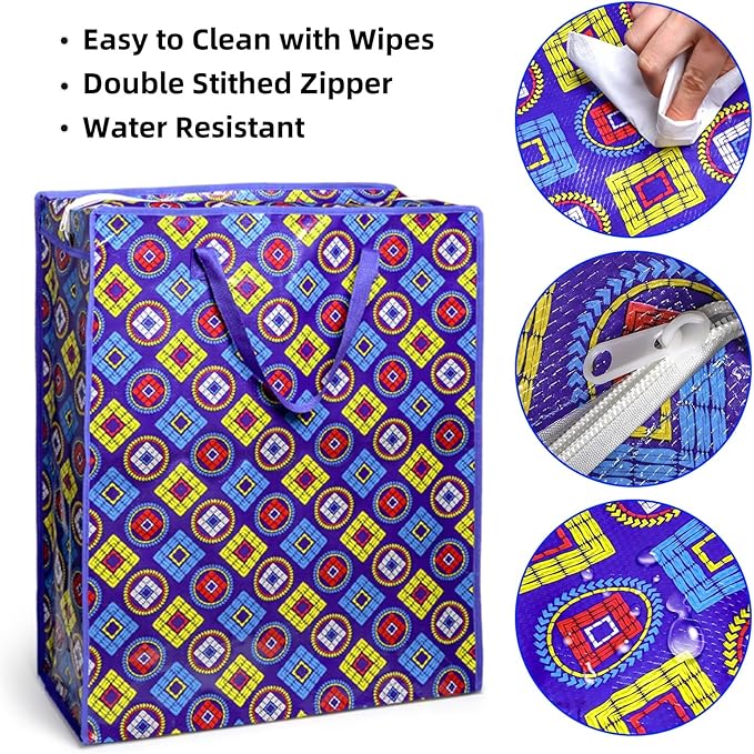 9 Pieces Extra Large Moving Bags, 90 L Heavy Duty Storage Tote with Zipper Carrying Handle, Plastic Laundry Clothes Packing Bags for Space Saving, Traveling, College Supplies