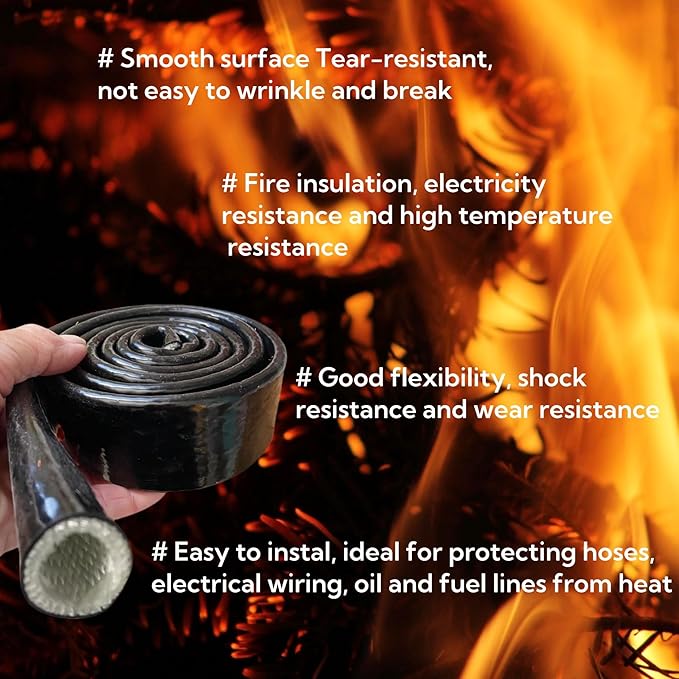 1-1/5"(30mm) ID Heat Shielded Fire Thermo Armor Fire Sleeve Silicone Coated Fiberglass for Automotive Hose Lines & Electrical Wiring Black, 5 feet