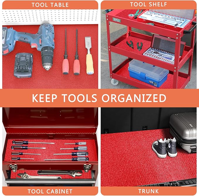 Foam Toolbox Liner Drawer Mat 1/8 Inch Thick X 18 Inch Wide X 24 Ft Long Red, No Slip for Protecting Cabinet, Garage, Cart, Tool Box