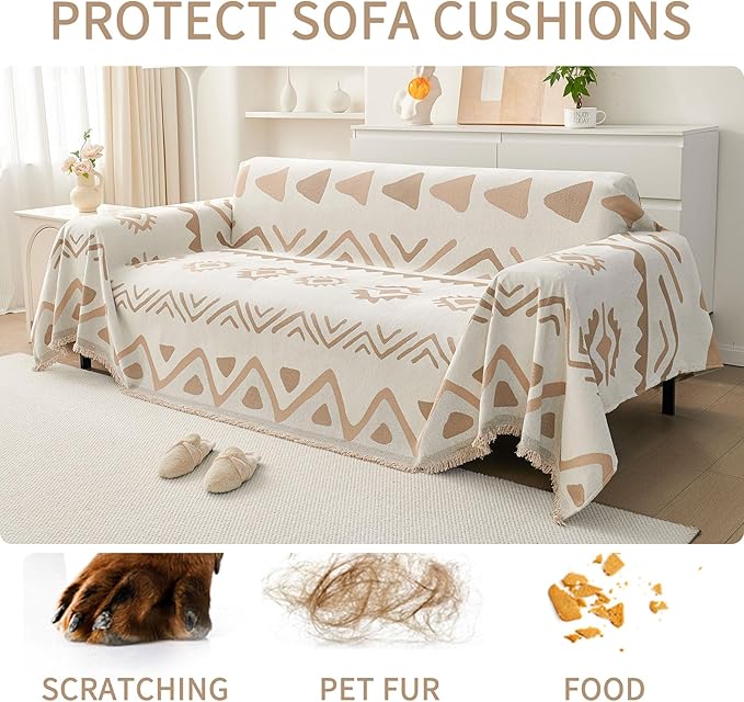HAOMAIJIA Non Slip Couch Cover Sofa Covers for 3 Cushion Couch Washable sectional Couch Covers for Dogs pet Furniture Protector Couch Cover Blanket for Living Room (My-Khaki, 91"x134")