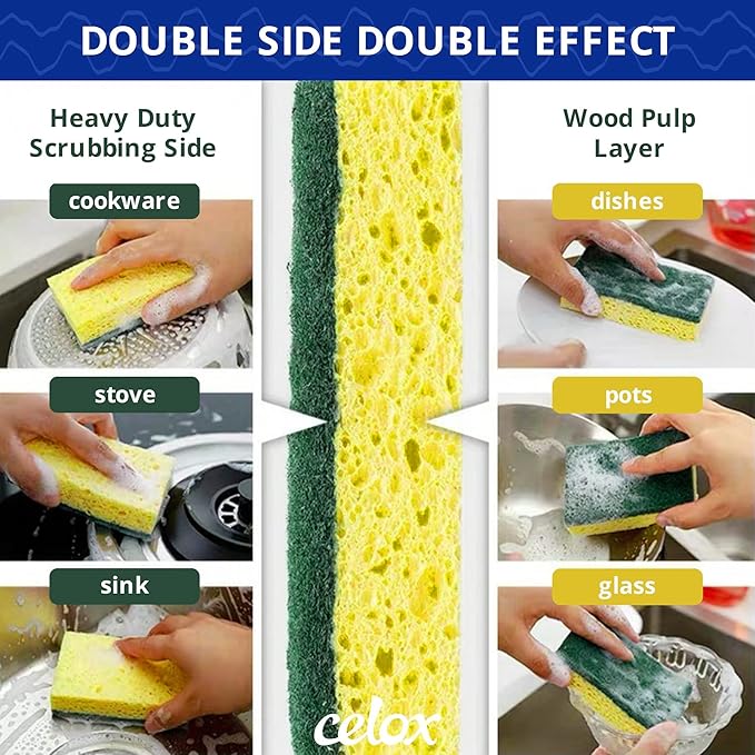 CELOX Heavy Duty Scrub Sponges, Yellow/Green, 36 Pack, Yellow