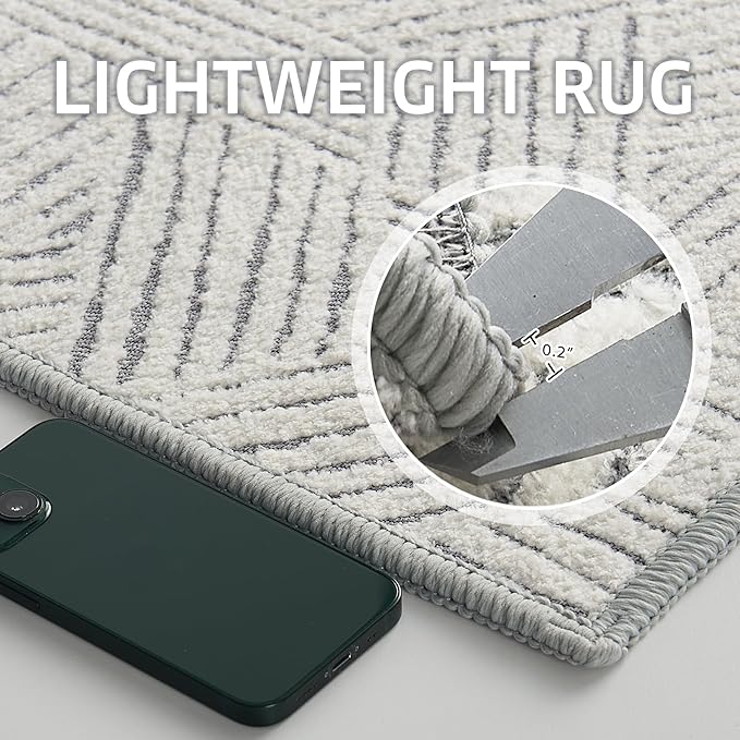 NICETOWN Area Rug 5x7 for Living Room- Non Slip Thin Jacquard Grey Machine Washable Rug Geometric Modern for Bedroom Large Entryway Rug with Rubberback Throw Carpet for Office Bathroom Bedroom, Grey