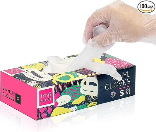 Fit Meal Prep 100 Pack Disposable Latex Free Small Vinyl Food Prep Gloves - Powder Free, Ideal for Kitchen, Bathroom, Household, Gardening