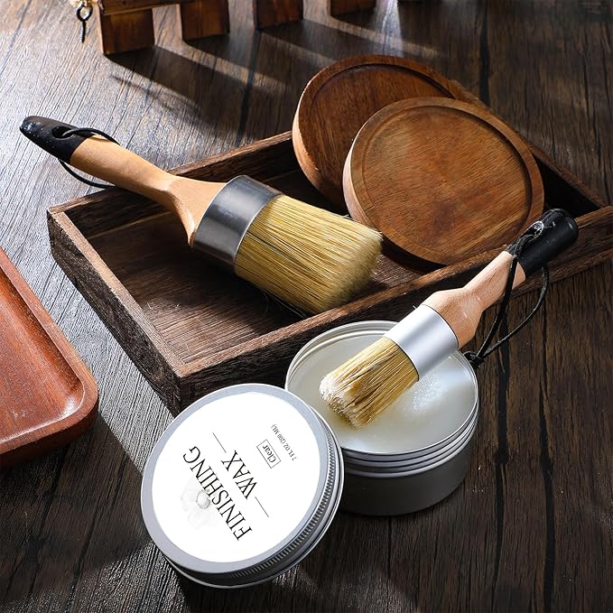 Clear Finishing Wax Furniture Wax Chalk Paint Sealing polish with 2 Brush 7 oz Sealing Wood polish for Painting Waxing Interior Furniture Cabinets Home Accessories