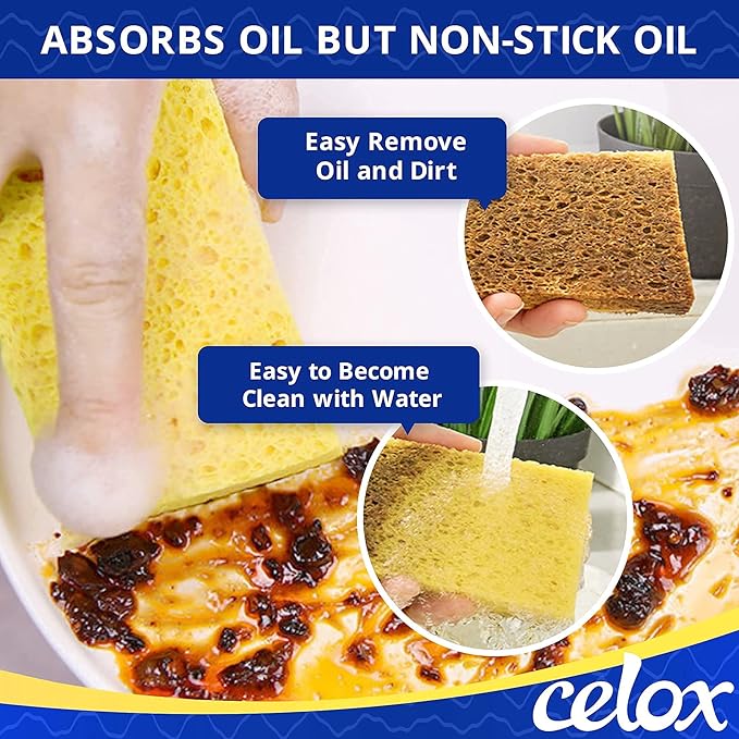 CELOX 24 Pack Durable Kitchen Sponges and Dish Soap Brush with Soap Dispenser for Dishes, Pans, Sink, Pots
