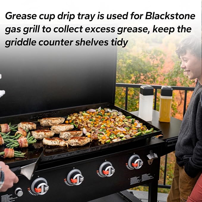 Grease Catcher with Cup Liners for Blackstone Accessories, Drip Pans Replacement Parts Compatible with Blackstone Griddles 28 & 36 Inch