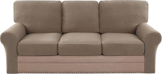 H.VERSAILTEX Multi-Pieces Sofa Covers Stretch Couch Covers Form Fitted Seats and Back Cushions Covers (3 Seat Covers Plus 3 Back Cusion Covers, Bonus 2 Armrest Covers), Macchiato