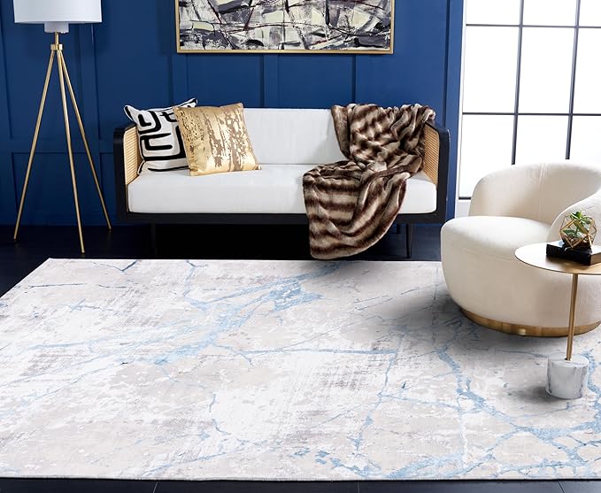 SAFAVIEH Amelia Collection X-Large Area Rug - 12' x 15', Grey & Blue, Modern Abstract Design, Non-Shedding & Easy Care, Ideal for High Traffic Areas in Living Room, Bedroom (ALA293F)