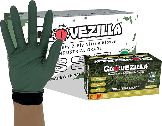 2-PLY 8.5 MIL Thick Industrial Nitrile Gloves, Disposable, Rip Resistant, Raised Diamond Texture for Grip, 2 Layer