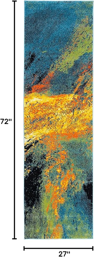 SAFAVIEH Galaxy Collection Runner Rug - 2'3" x 6' Runner, Blue & Yellow, Modern Abstract Design, Ideal for High Traffic Areas in Living Room, Bedroom, Dining (GAL117L-26)