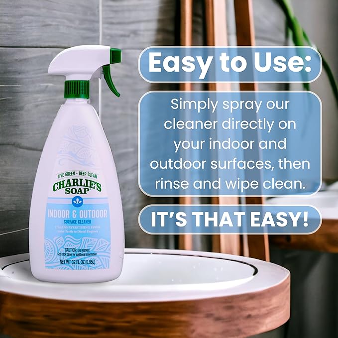 Charlie's Soap Indoor & Outdoor Surface Cleaner Refill Biodegradable Natural Outdoor Cleaning Spray – Safe for Indoor Use (32.00 Fl Oz (Pack of 2))