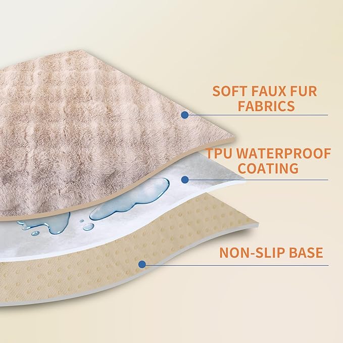Waterproof Dog Bed Cover Non Slip Couch Covers for Dogs Washable Soft Faux Fur Sofa Cover Couch Covers for 3 Cushion Couch Sofa Pet Friendly (Khaki)