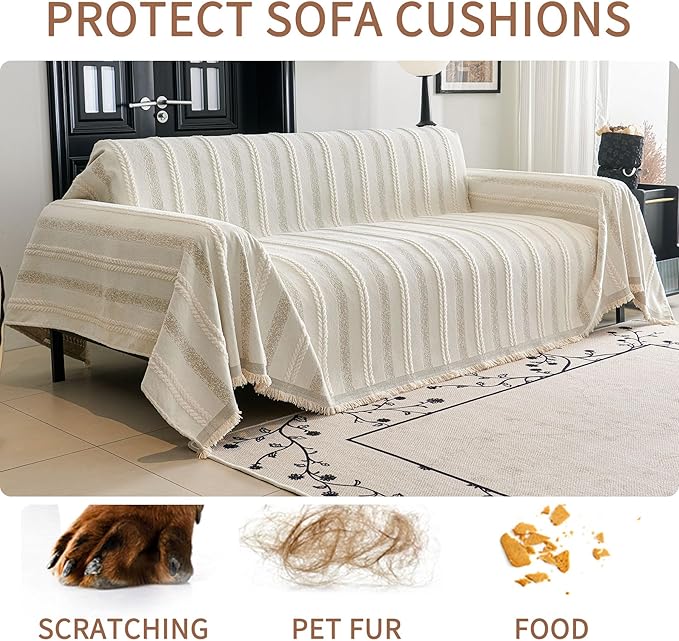 HAOMAIJIA Non Slip Couch Cover Sofa Covers for 3 Cushion Couch Washable sectional Couch Covers L Shaped for Dogs pet Furniture Protector Couch Cover Blanket for Living Room (Cream White 71"x134")
