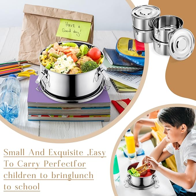 4 Pcs Stainless Steel Bento Box 74 oz Reusable 304 Stainless Steel Food Storage Containers with Lockable Clips to Leak Proof, Dishwasher Safe