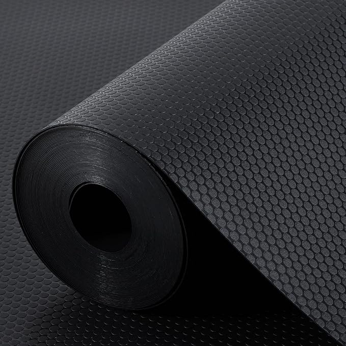 Black Shelf Liners for Kitchen Cabinets Non Adhesive Drawer Liner for Bathroom Waterproof Refrigerator Liners for Shelves Fridge Plastic Mats Cabinet Cupboard Liner 11.8 x 236.2 Inches x 2 Rolls