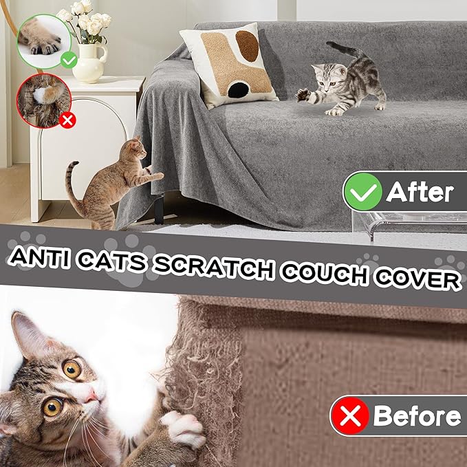 MEETSKY Couch Cover for 2 Cushion Sofa Washable, Cat Scratch Proof Sofa Covers, Furniture Protector Love Seat L Shape Soft Sectional Couch Covers for Dogs Pets, 71" x 102", Grey