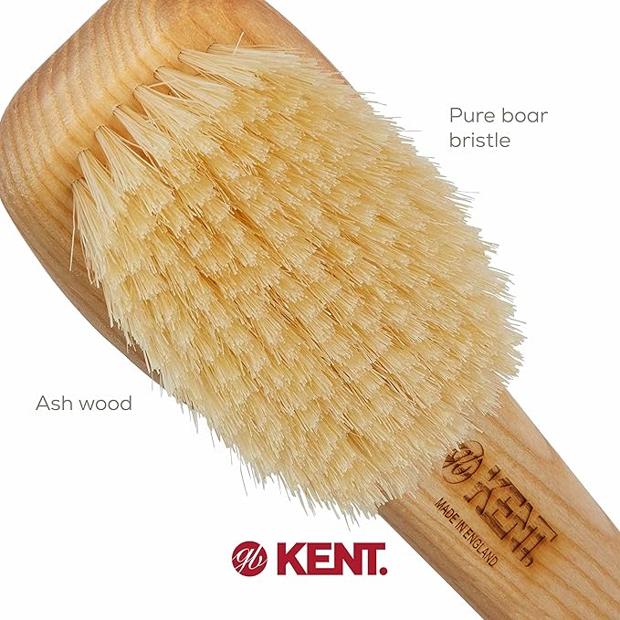 KENT FD6 9" Beechwood Wood Short Handle Shower Bath Body Brush. for Skin Exfoliate & Massage. 100% White Boar Bristles. Best Body, Foot and Leg Scrubber Brushing for Wet and Dry Body. Made in England