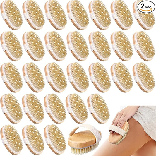 Gejoy 2 Pcs Dry Brushing Body Brush for Lymphatic Drainage Exfoliating Brush with Massage Nodule Dry Skin Body Scrubber Cellulite Shower Circulation Dead Exfoliator (4.92 x 2.56 Inches,Wood Color)