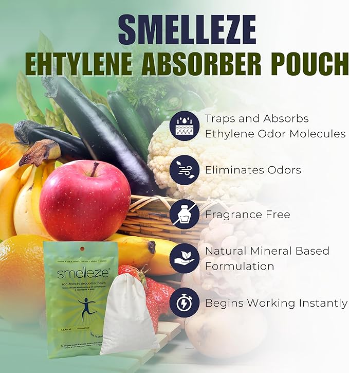 SMELLEZE Reusable Ethylene Gas Absorber Pouch: Treats 300 Sq. Ft. to Keep Fruits & Vegetables Fresher
