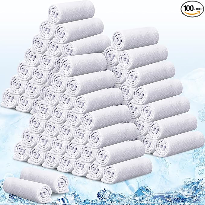 BBTO 100 Pack Cooling Towel - Microfiber Cold Sports Sweat Rags Neck & Face Breathable Ice Chilly Towel for Gym Yoga Golf Workout Beach Accessories