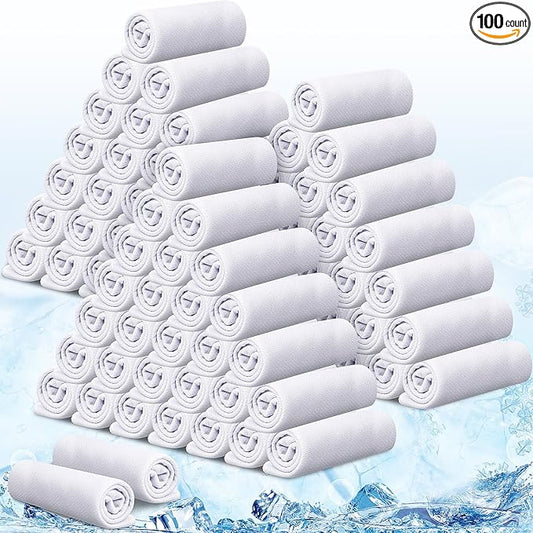 BBTO 100 Pack Cooling Towel - Microfiber Cold Sports Sweat Rags Neck & Face Breathable Ice Chilly Towel for Gym Yoga Golf Workout Beach Accessories