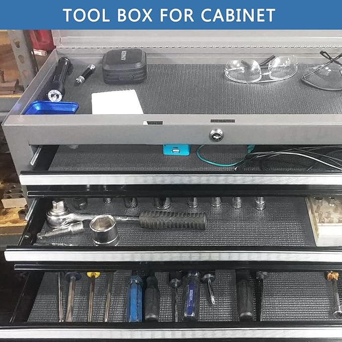 Foam Toolbox Liner Drawer Mat 1/8 Inch Thick X 16 Inch Wide X 6 Ft Long Gray, No Slip for Protecting Cabinet, Garage, Cart, Tool Box