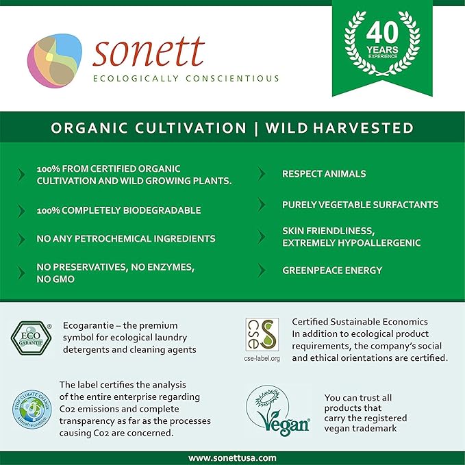 Sonett organic All Purpose Cleaner 16.9 Fl oz/ 500ml -Strong grease and dirt-dissolving properties. Orange and lemongrass oils ensure that cleaner is very skin-friendly with a soothing scent