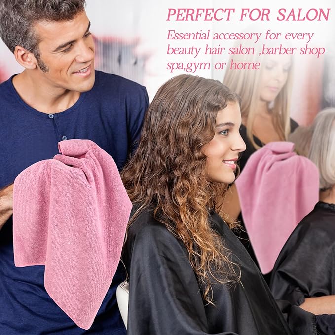 Shimeyao 40 Pack Bleach Proof Towels Microfiber Absorbent Resistant Hair Hand Towels Bulk Quick Dry for Barber Gym Bath Spa Shaving (Pink,16 x 29 Inch)