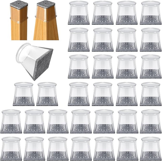 32 Pcs Square Chair Leg Protectors for Hardwood Floors,Felt Furniture Floor Protectors with Silicone Caps, Small Size (Fits Chair Legs with Side Length: 3/4" to 1-1/16")