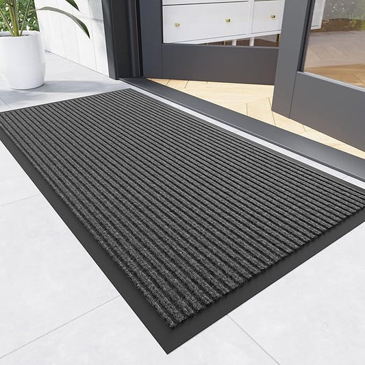 Front Door Mat, 2' x 4' Heavy Duty Indoor Outdoor Door Mat for Entryway, Commercial Door Mats Entrance, Low Profile Welcome Mats Non-Slip, Durable Rubber Backing Entry Mat for Patio, Home