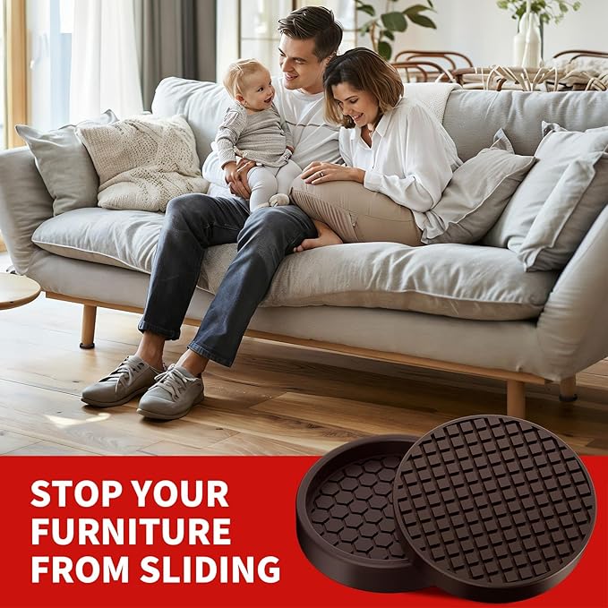 Ezprotekt Non Slip Furniture Pads, 12 Pcs 2" Anti Slip Rubber Caster Cups, Anti Skid Furniture Coasters for Hardwood Floors, No Slide Furniture Gripper, Furniture Stoppers to Prevent Sliding (Brown)